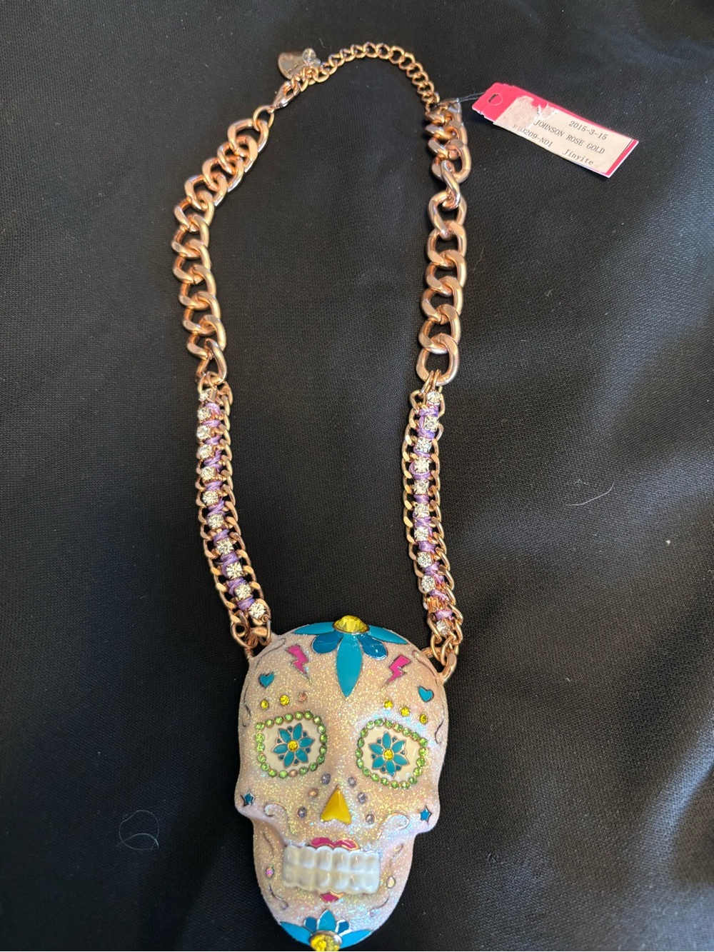 Betsey Johnson Sugar SKULL RARE FIND RHINESTONE Necklace NEW 2015 Rose Gold